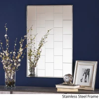 Rectangular Glam Brick Patterned Wall Mirror with Stainless Steel Frame, No Assembly Required, 23.6" L x 35.4" W x 0.78" H, Silver(m-4)