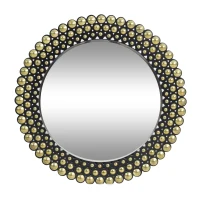 Contemporary Studded Round Wall Mirror, Tempered Glass with Iron Frame, Hand-Crafted, No Assembly Required, 35.5" x 35.5", Black(m-2)