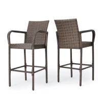 Outdoor Wicker Barstools Set of 2, Faux Rattan with Metal Frame, Weather Resistant, 24.8" L x 24.35" W x 46.5" H, Brown(m-2)