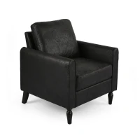 Contemporary Club Chair with Plush Microfiber Cushions, Low Profile Design, Birch Wood Frame, 31" L x 33.25" W x 35" H, Black(m-6)