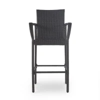 Outdoor Wicker Barstools Set of 2, Faux Rattan with Metal Frame, Weather Resistant, 24.8" L x 24.35" W x 46.5" H, Gray(m-8)