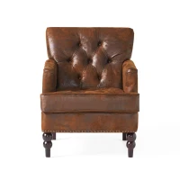 Modern Accent Tufted Club Chair with Rivet Design and Birch Wood Legs, Button Tufted Diamond Stitch, 28" L x 31.75" W x 35" H, Brown(m-10)