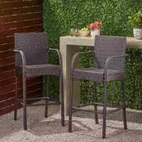 Vinsetto Outdoor Wicker Barstool Chair Set of 2 with Durable Powder-Coated Metal Frame, Hand-Crafted Faux Rattan, 22" L x 24.25" W x 45.5" H, Brown(m-4)