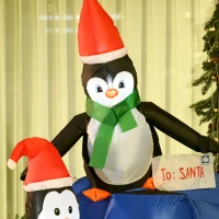 HOMCOM 6ft Christmas Inflatables Outdoor Decorations North Pole Mailbox with Penguins and Snowman, Blow-Up Yard Christmas Decor with LED Lights Display(m-8)