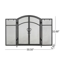 Iron Folding Fireplace Screen with Doors and 4-Piece Tool Set, Matte Finish, 50.5" x 5.5" x 32", Matte Black(m-3)