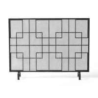 Modern Single Panel Decorative Fireplace Screen with Fine Mesh, Square Pattern, Easy Assembly, 41" L x 8" W x 30.75" H, Black+Silver Iron(m-8)