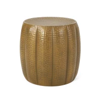 Metal Drum End Table with Lightweight and Durable Iron Construction, Mandala-Inspired Tabletop, No Assembly Required, 18.25" x 18.25" x 17.25", Gold(m-2)