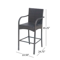 Vinsetto Outdoor Wicker Barstool Chair Set of 2 with Durable Powder-Coated Metal Frame, Hand-Crafted Faux Rattan, 22" L x 24.25" W x 45.5" H, Brown(m-3)