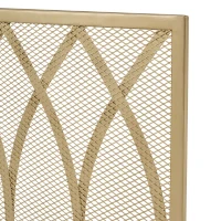 Modern Iron Fire Screen with Single Panel Design and Fine Mesh, Geometric Pattern, and Easy Assembly, 39.75" L x 8" W x 32.25" H, Gold(m-5)