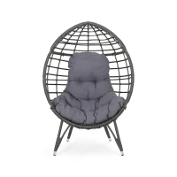 Vinsetto Indoor Teardrop Wicker Chair with Water-Resistant Cushions, Hand-Crafted Faux Rattan and Iron Frame, 38.5" L x 29.5" W x 58" H, Gray(m-9)