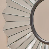 Glam Round Flower Patterned Wall Mirror with Faux Wood Frame, No Assembly Required, 31" L x 31" W x 1" H, Silver(m-5)