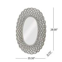 Modern Accent Wall Mirror with Handcrafted Design, Braided Border and Distressed Finish, 35.5" L x 0.7" W x 28" H, Grey(m-3)