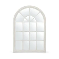 Traditional Arched Windowpane Mirror, Handcrafted Mango Wood Frame, Ready to Hang, 31" L x 1.25" W x 44" H, White(m-2)
