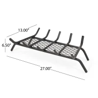 Mid Century Modern Iron Fireplace Log Holder, No Assembly Required, 27" L x 13" W x 6.5" H, Matte Black(m-3)