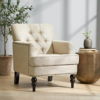 Modern Accent Tufted Club Chair with Button Tufted Diamond Stitch, Nailhead Accents, Birch Wood Legs, 28" L x 31.75" W x 35" H, Beige(m-4)