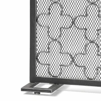 Modern Iron Fire Screen with Single Panel Design and Fine Mesh, Geometric Pattern, and Easy Assembly, 41" L x 8" W x 30.75" H, Black+Silver(m-7)