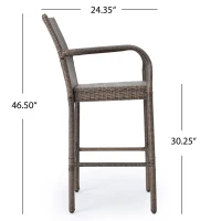 Outdoor Wicker Barstools Set of 2, Faux Rattan with Metal Frame, Weather Resistant, 24.8" L x 24.35" W x 46.5" H, Brown(m-4)