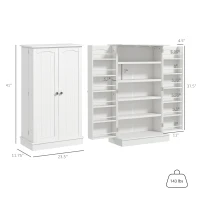 HOMCOM Freestanding Kitchen Pantry Cabinet, Kitchen Sideboard Cabinet with 12 Door Shelves, Double Doors, 5-tier Shelving, Paper White(m-3)