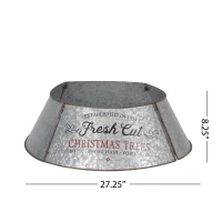 Christmas Tree Collar with Antique Silver Finish, Hammered Look, Galvanized Iron, Easy Assembly, 27.25" x 27.25" x 8.25", Silver(m-3)
