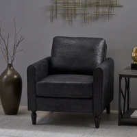Contemporary Club Chair with Plush Microfiber Cushions, Low Profile Design, Birch Wood Frame, 31" L x 33.25" W x 35" H, Black(m-5)