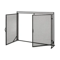 Iron Fireplace Screen with Easy Access Doors, Matte Black Finish, Hand-Crafted Details, 40" L x 10.25" W x 30.5" H, Black(m-5)