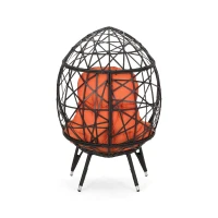 Vinsetto Indoor Teardrop Wicker Patio Chair with Water-Resistant Cushions, Durable Metal Frame, 38.5" L x 29.5" W x 58" H, Brown+Orange(m-10)