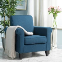 Contemporary Club Chair with Fabric Upholstery and Birch Wood Legs, 30.75"L x 28.75"W x 33"H, Navy Blue(m-1)