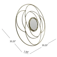 Round Flower Patterned Wall Mirror with Stainless Steel Frame, No Assembly Required, 35.25" L x 35.25" W x 1.5" H, Gold(m-3)