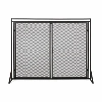 Iron Fireplace Screen with Easy Access Doors, Matte Black Finish, Hand-Crafted Details, 40" L x 10.25" W x 30.5" H, Black(m-9)