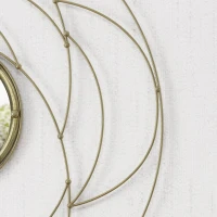 Round Flower Patterned Wall Mirror with Stainless Steel Frame, No Assembly Required, 35.25" L x 35.25" W x 1.5" H, Gold(m-6)