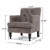 Modern Accent Tufted Club Chair with Rivet Design and Birch Wood Legs, Button Tufted Diamond Stitch, 28" L x 31.75" W x 35" H, Gray+Brown(m-3)