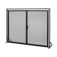 Iron Fireplace Screen with Easy Access Doors, Matte Black Finish, Hand-Crafted Details, 40" L x 10.25" W x 30.5" H, Black(m-2)