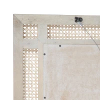 Modern Accent Rectangle Wall Mirror with Mango Wood Frame, Handcrafted Wicker Cane Border, 26.75" L x 1" W x 35.5" H, Natural(m-6)