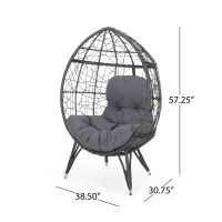 Outdoor Wicker Teardrop Chair with Water-Resistant Cushions, Faux Rattan Iron Frame, Handcrafted Detailing, 38.5" L x 30.75" W x 57.25" H, Gray(m-3)