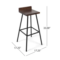 Vinsetto Contemporary Indoor Acacia Wood Bar Stools Set of 2 with Iron Legs and Footrests, Handcrafted, 17.25" x 17.25" x 33", Brown(m-3)