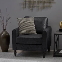 Contemporary Club Chair with Plush Microfiber Cushions, Low Profile Design, Birch Wood Frame, 31" L x 33.25" W x 35" H, Black(m-4)