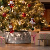 Christmas Tree Collar with Antique Silver Finish, Hammered Look, Galvanized Iron, Easy Assembly, 27.25" x 27.25" x 8.25", Silver(m-4)