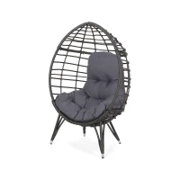 Vinsetto Indoor Teardrop Wicker Chair with Water-Resistant Cushions, Hand-Crafted Faux Rattan and Iron Frame, 38.5" L x 29.5" W x 58" H, Gray(m-2)