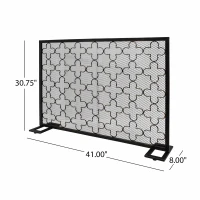 Modern Iron Fire Screen with Single Panel Design and Fine Mesh, Geometric Pattern, and Easy Assembly, 41" L x 8" W x 30.75" H, Black+Gold(m-3)