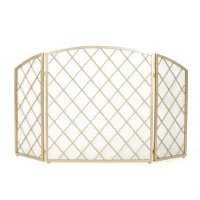 Modern Single Panel Iron Fireplace Screen with Durable Iron Frame, Rustproof Solid Free Standing Fire, 53.2" L x 1.7" W x 32" H, Gold(m-2)