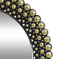 Contemporary Studded Round Wall Mirror, Tempered Glass with Iron Frame, Hand-Crafted, No Assembly Required, 35.5" x 35.5", Black(m-5)