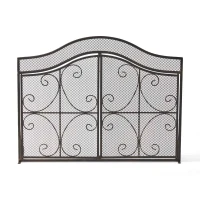 Modern Iron Fire Screen with Single Panel Design and Fine Mesh, Geometric Pattern, and Easy Assembly, 41" L x 9.75" W x 31.75" H, Black(m-9)