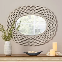 Modern Accent Wall Mirror with Handcrafted Design, Braided Border and Distressed Finish, 35.5" L x 0.7" W x 28" H, Grey(m-4)
