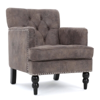 Modern Accent Tufted Club Chair with Rivet Design and Birch Wood Legs, Button Tufted Diamond Stitch, 28" L x 31.75" W x 35" H, Gray+Brown