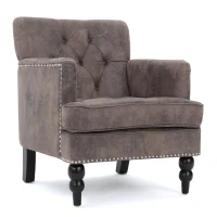Modern Accent Tufted Club Chair with Rivet Design and Birch Wood Legs, Button Tufted Diamond Stitch, 28" L x 31.75" W x 35" H, Gray+Brown(m-2)