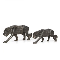 Handcrafted Aluminum Leopard Figurine Set, Sleek Geometric Design, Polished Black Finish, 2.5" L x 12" W x 5" H, Black(m-11)