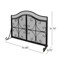 Modern Iron Fire Screen with Single Panel Design and Fine Mesh, Geometric Pattern, and Easy Assembly, 41" L x 9.75" W x 31.75" H, Black(m-3)