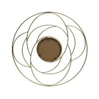 Round Flower Patterned Wall Mirror with Stainless Steel Frame, No Assembly Required, 35.25" L x 35.25" W x 1.5" H, Gold(m-9)