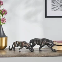 Handcrafted Aluminum Leopard Figurine Set, Sleek Geometric Design, Polished Black Finish, 2.5" L x 12" W x 5" H, Black(m-4)