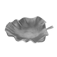 Modern Aluminum Decorative Leaf Plate, Handmade Design, Antique Nickel Finish, 15" L x 14" W x 3" H, Silver(m-2)